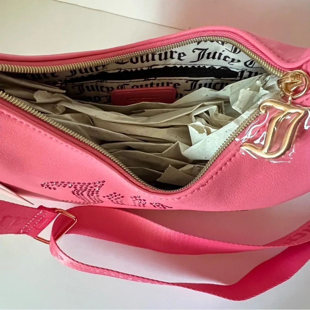 Juicy Couture NWT Pink Obsession Crescent Style Shoulder Bag with Rhinestones - Picture 8 of 10